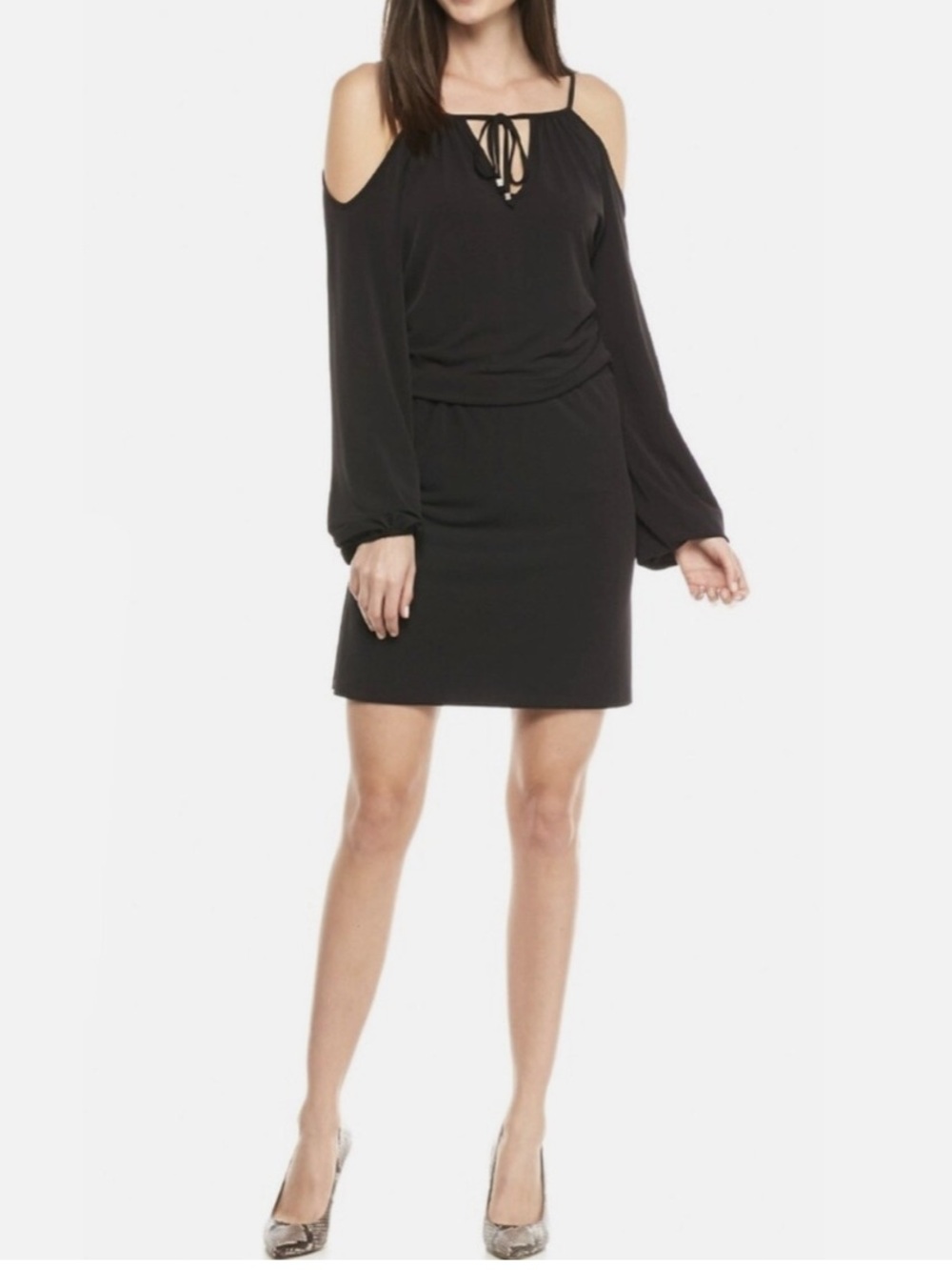 Michael Kors Black Cold-Shoulder Long Sleeve Dress